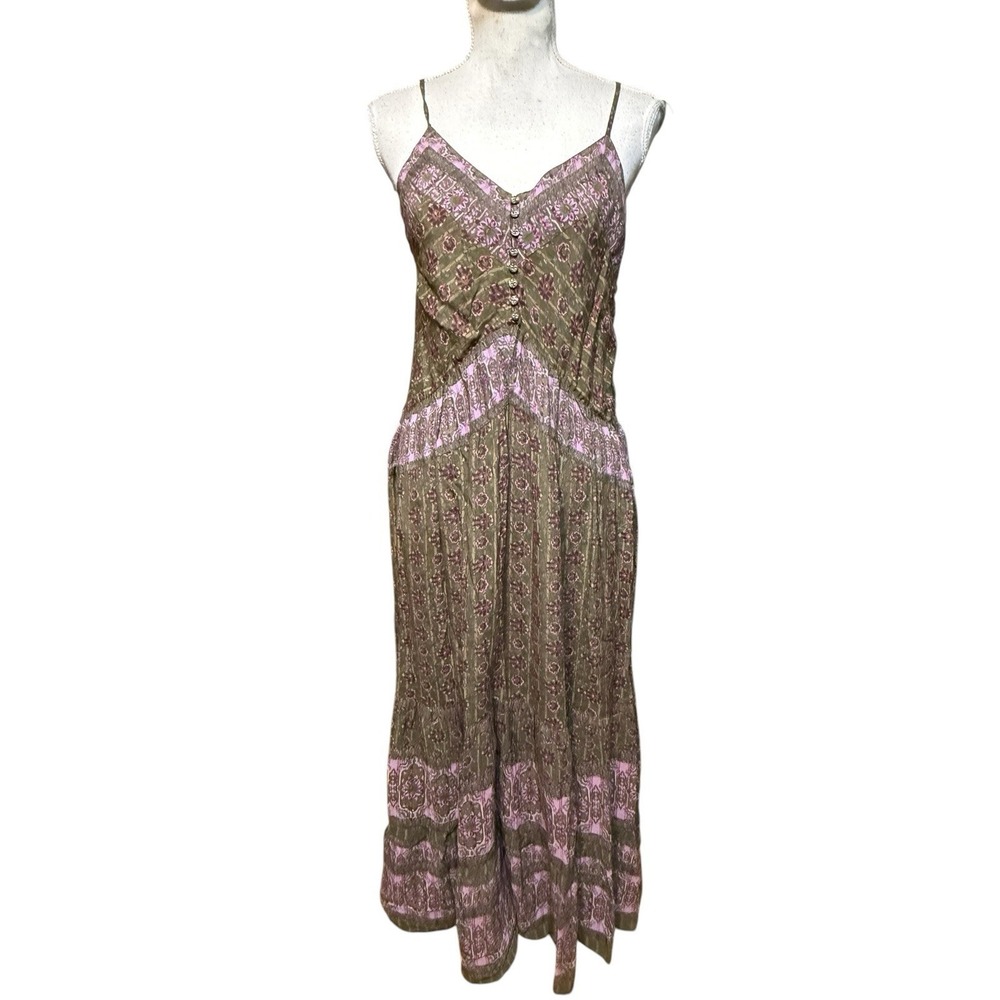 Sundance Olive and Dusty Pink Printed Spaghetti-Strap Maxi Dress